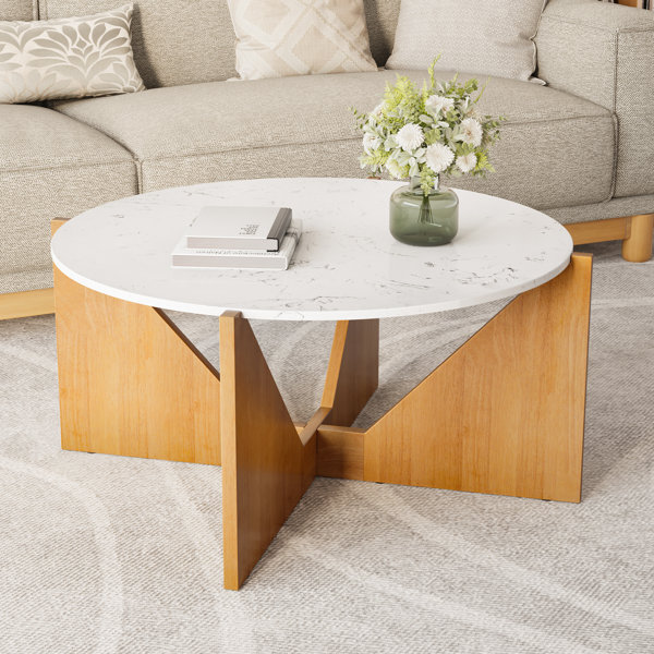 Miro Concrete Coffee Table With Natural White Oak Wood Base, 56 OFF